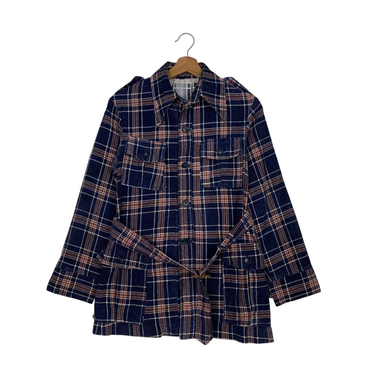 Japanese Brand VANBON & V-ROLA Checked Belted Flannel Shirt #2924-C132 Size US L / EU 52-54 / 3 - 1 Thumbnail