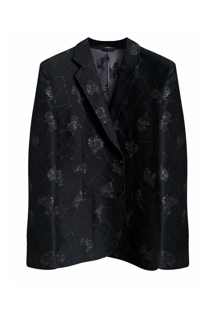 image of Hermes Playing Cards Application Detail Blazer Jacket in Black, Men's (Size XL)