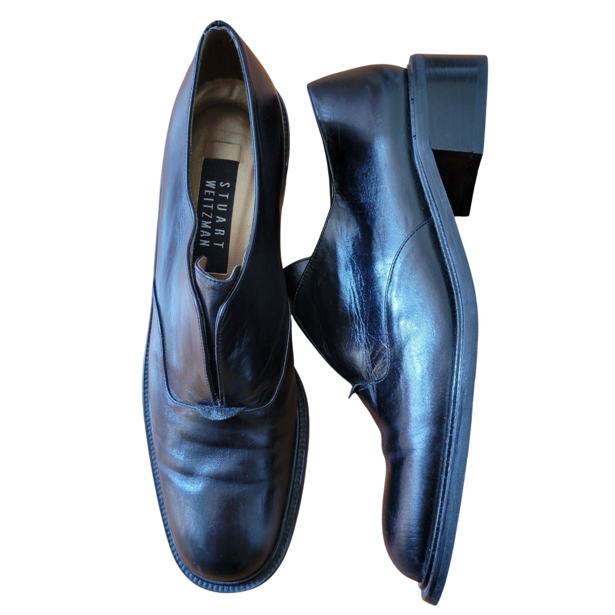Stuart Weitzman Stuart Weitzman Black Leather Slip On Shoes 7W Spain Chunky Size US 7 / IT 37 - 1 Thumbnail