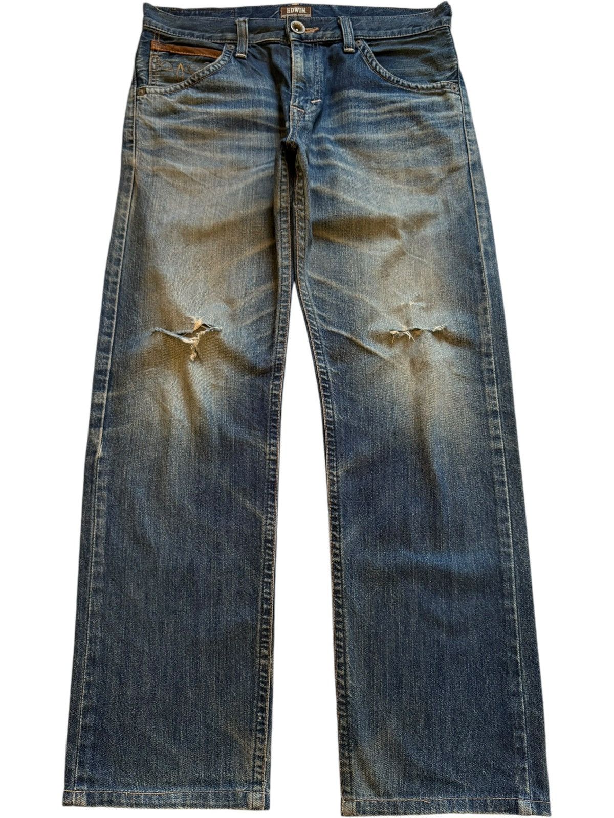 Edwin × Japanese Brand Exclusive Vintage Edwin Japan Mud Wash Distress Loose Jeans Size US 35 - 1 Thumbnail