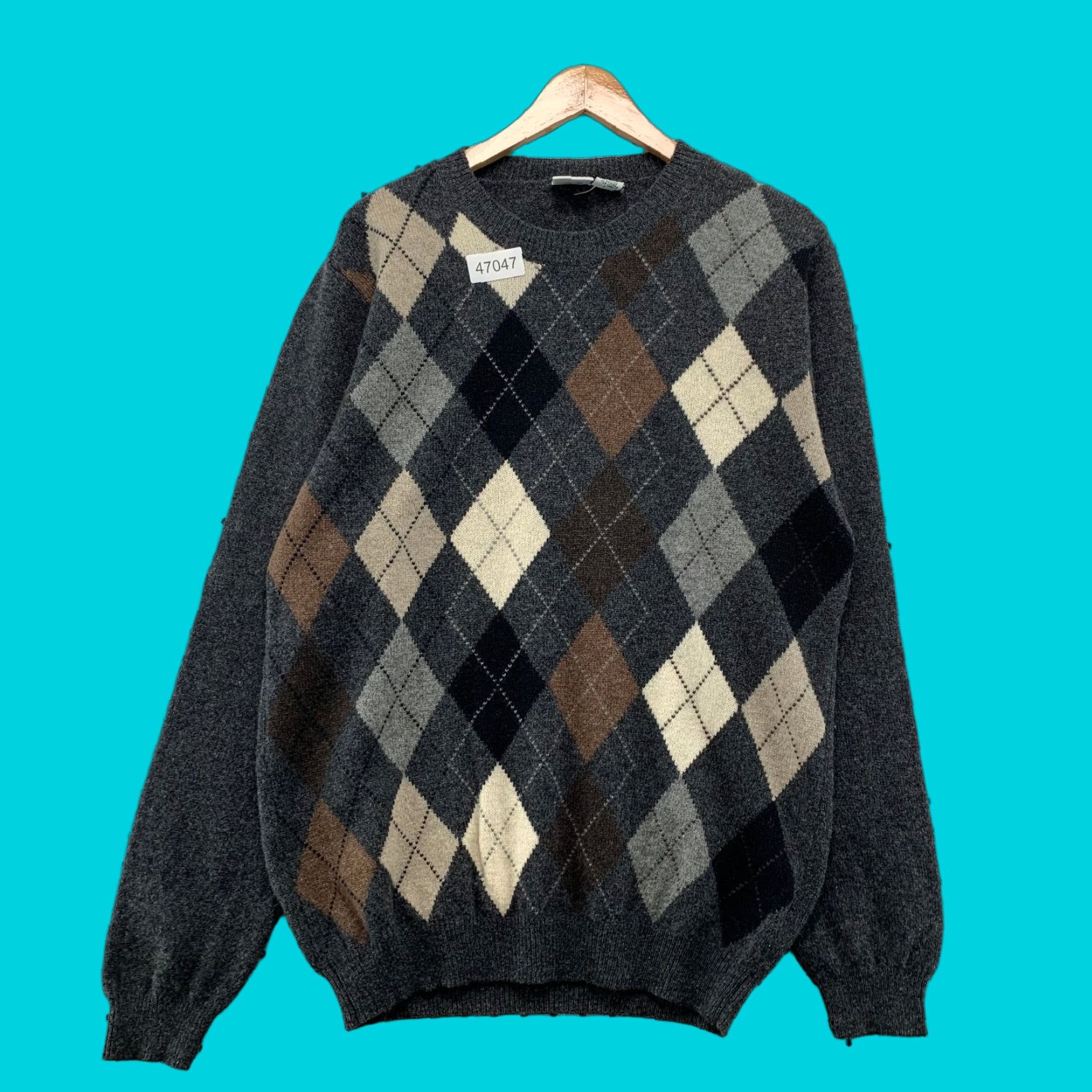 Vintage VINTAGE Field Gear Wool Argyle Sweater Mens L Gray Brown Lambswool Grandpa Dad Size US L / EU 52-54 / 3 - 1 Thumbnail