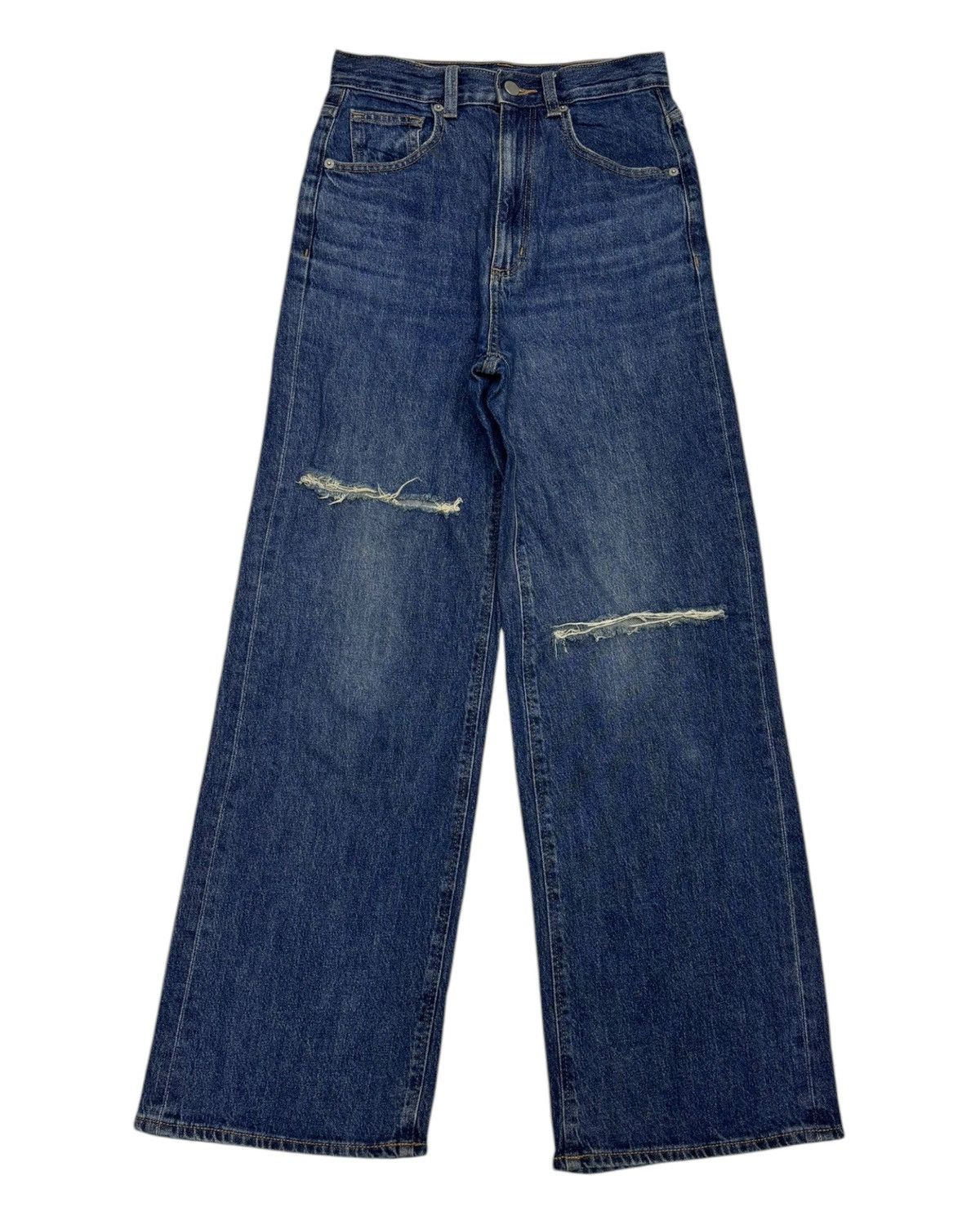 GU × Jun Takahashi 🔥GU DISTRESSED WIDE LEG BAGGY JEANS Size US 27 - 5 Thumbnail