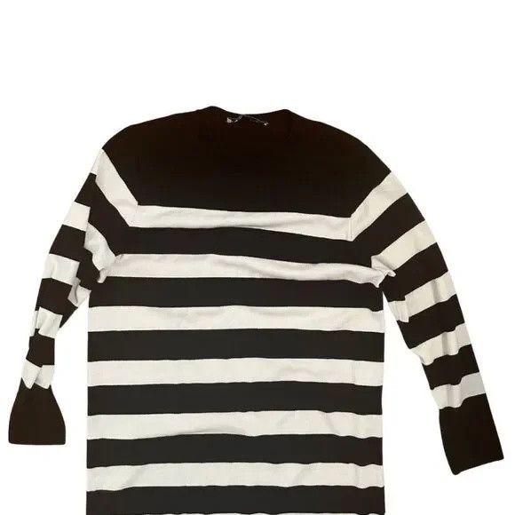 Zara Zara Womens Black Cream Striped Long Sleeve Crew Neck Midi Size M / US 6-8 / IT 42-44 - 3 Thumbnail