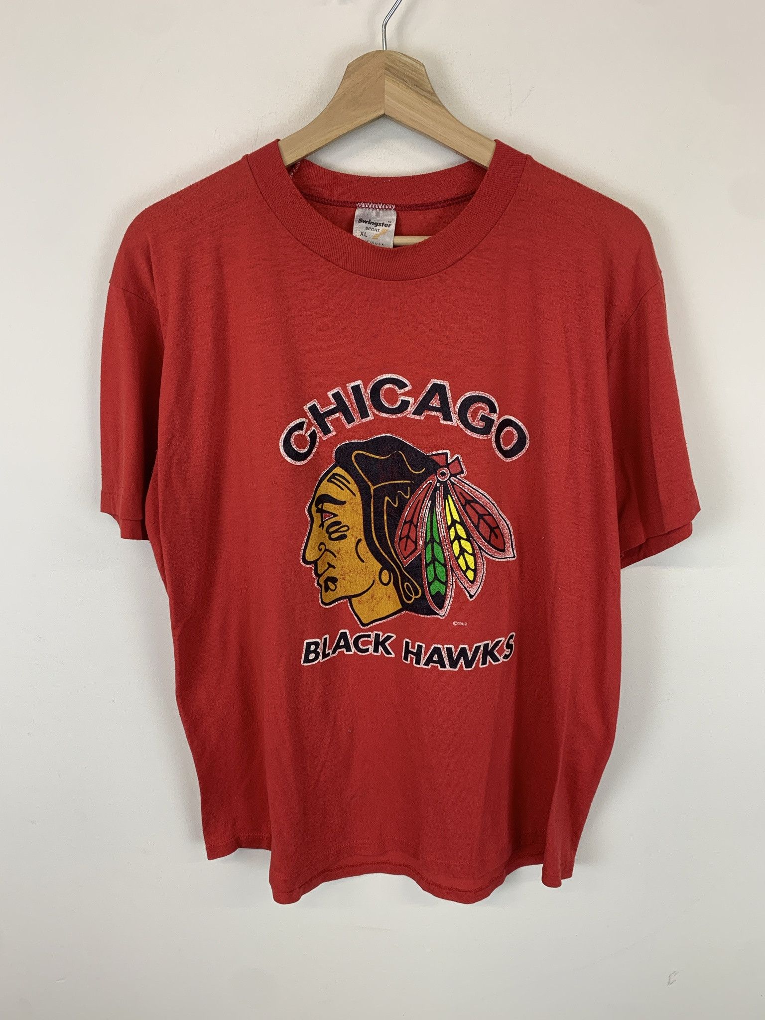 Vintage Vintage 1980s Chicago black Hawks Single Stitch Tee Size XL Size US XL / EU 56 / 4 - 1 Thumbnail