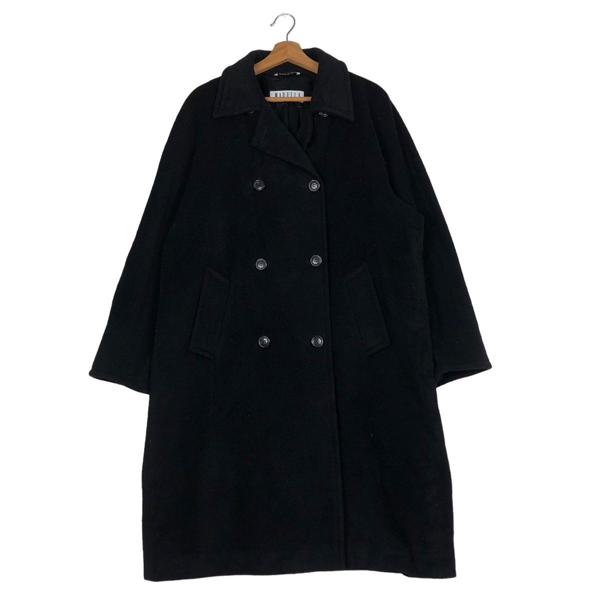 Japanese Brand 🔥Rich Black - Long Fly Coats Wool Herringbone Marella Size US M / EU 48-50 / 2 - 1 Thumbnail