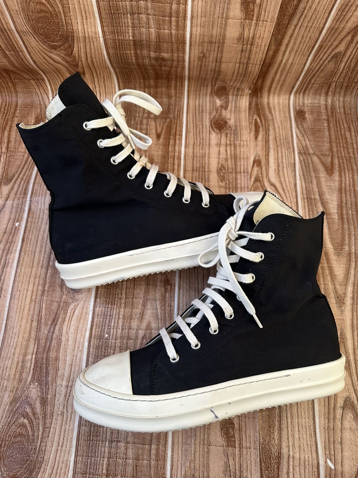 Rick Owens Rick Owens DRKSHDW Nylon Ramones Black Milk Hightops Size US 8.5 / EU 41-42 - 11 Thumbnail