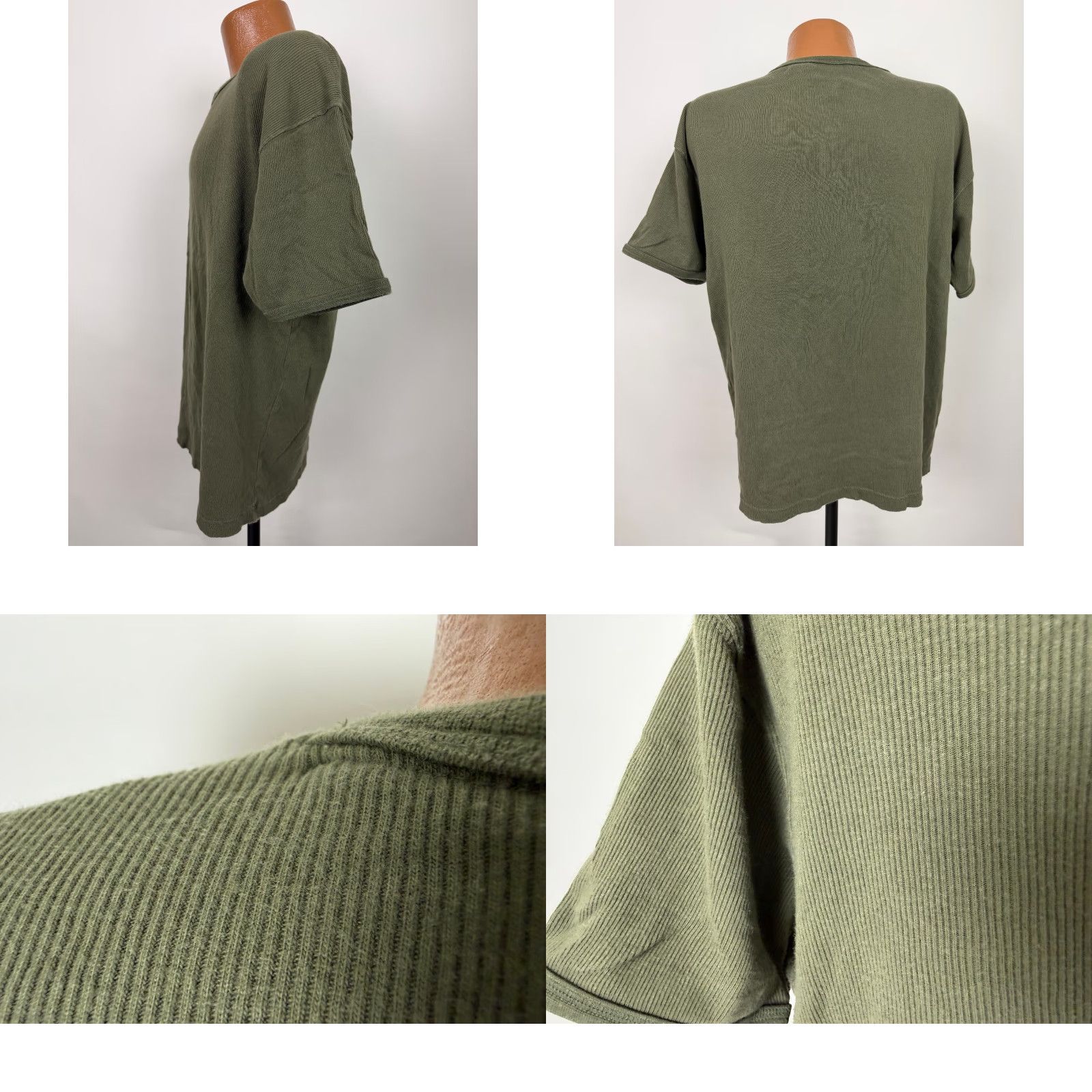 Olive VINTAGE Sonoma Ribbed Shirt Men XL Green 90s T-Shirt Short Sleeve Crew Neck Cotton Knit Vintage 90s Grunge Hipster Outdoor Club Mens Size US XL / EU 56 / 4 - 8 Thumbnail
