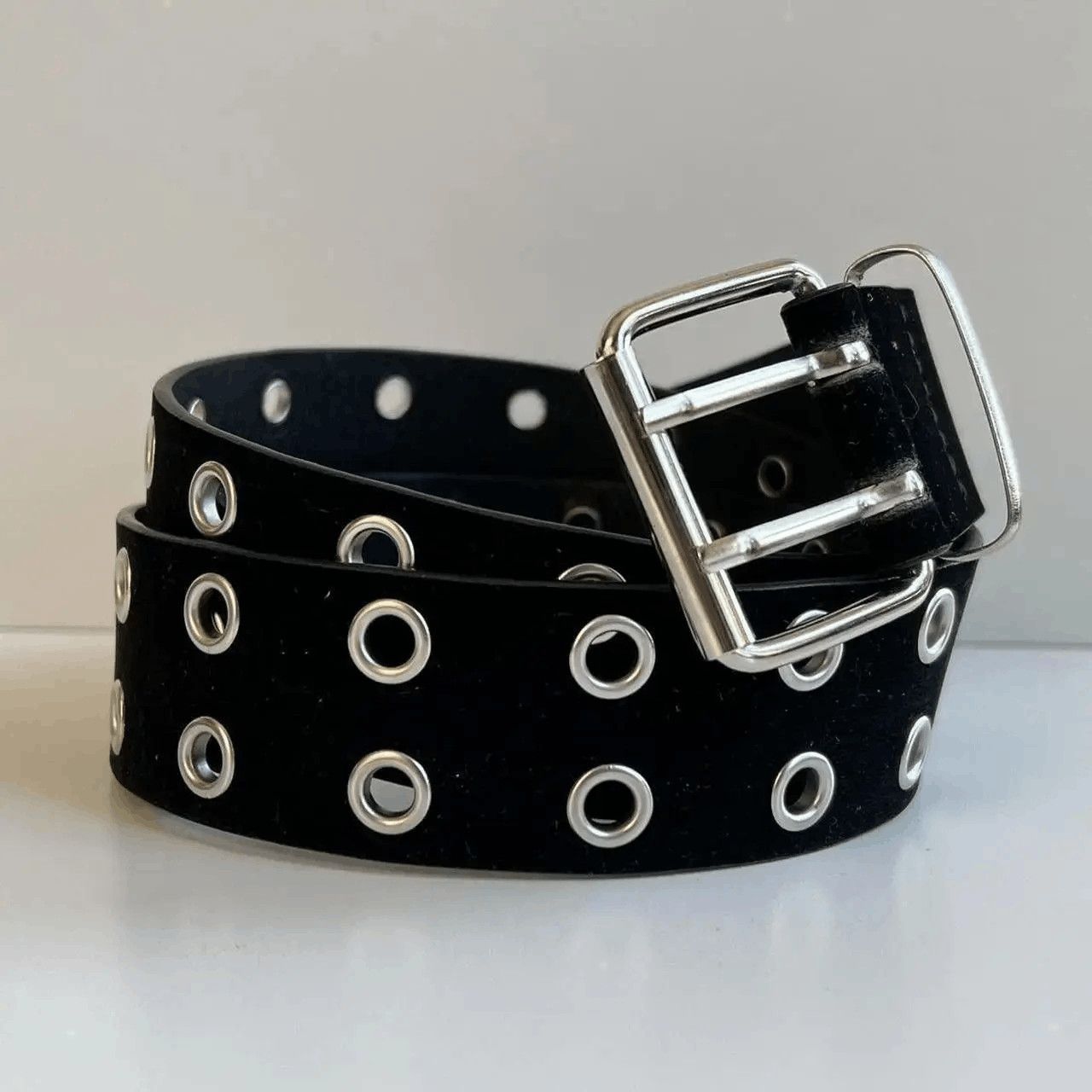 Japanese Brand y2k 2000s round studded black silver velour grunge emo belt Size ONE SIZE - 7 Thumbnail