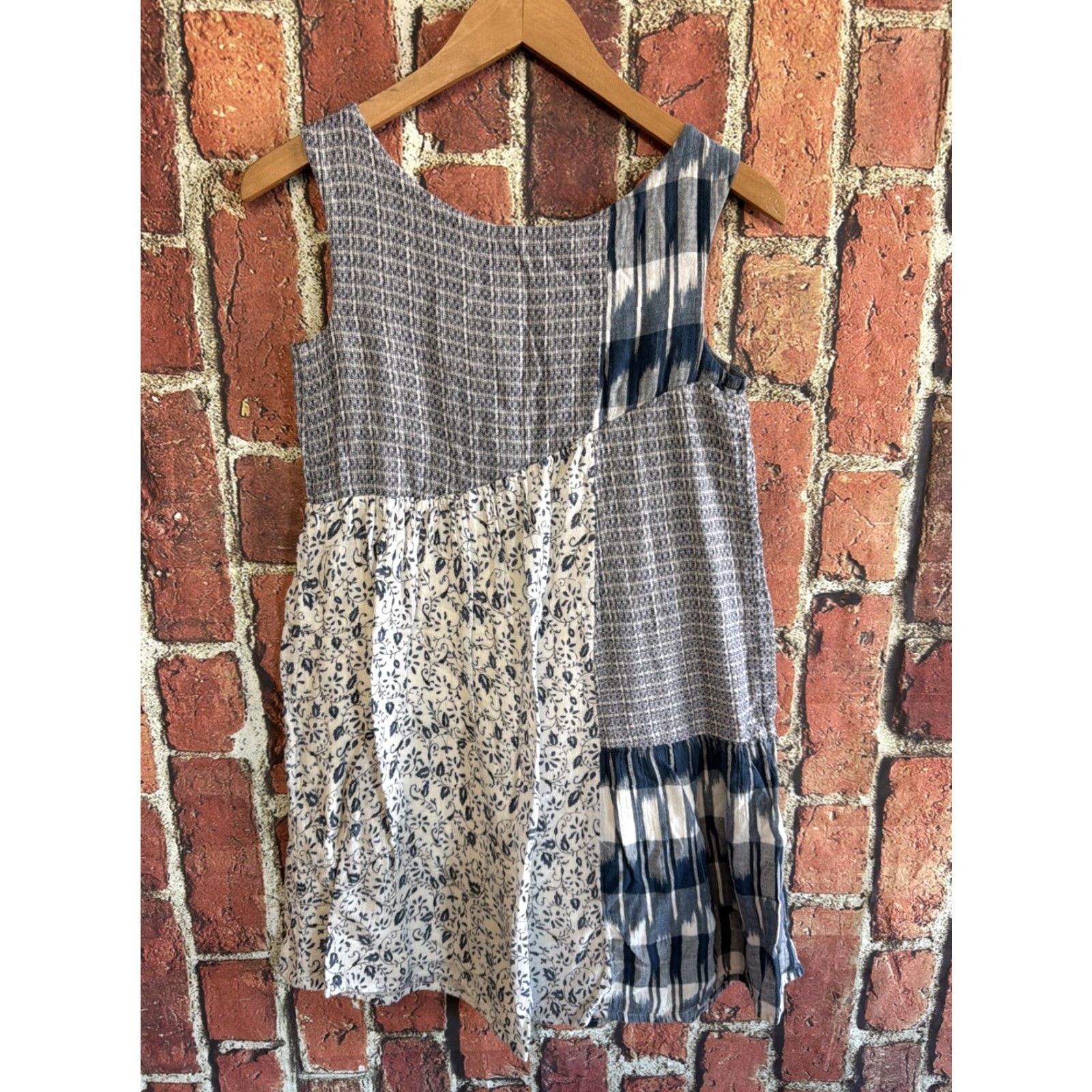 Vintage Holding Horses Dress Patchwork Swing Dress XSP Navy Blue Ivy Boho Cowgirl Cottage Size XS / US 0-2 / IT 36-38 - 3 Thumbnail