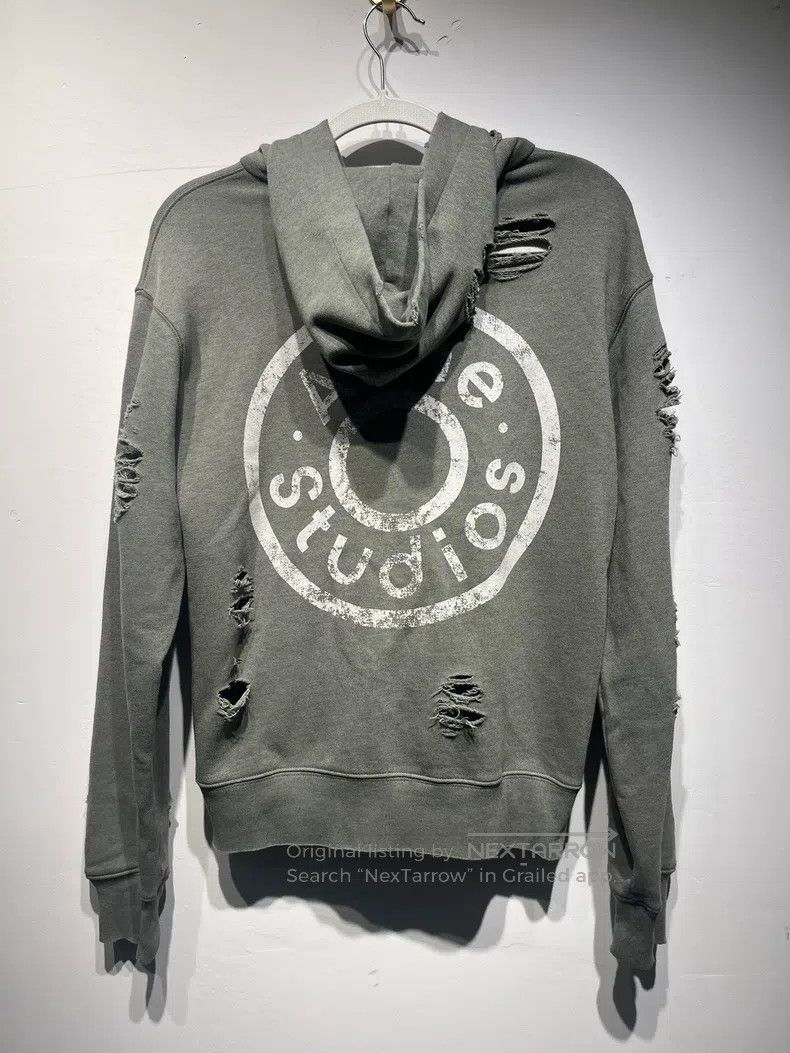 Acne Studios Acne Studios FW24 Vintage Hole Zip Hoodie - Moss Green Size US XXS / EU 40 - 2 Thumbnail