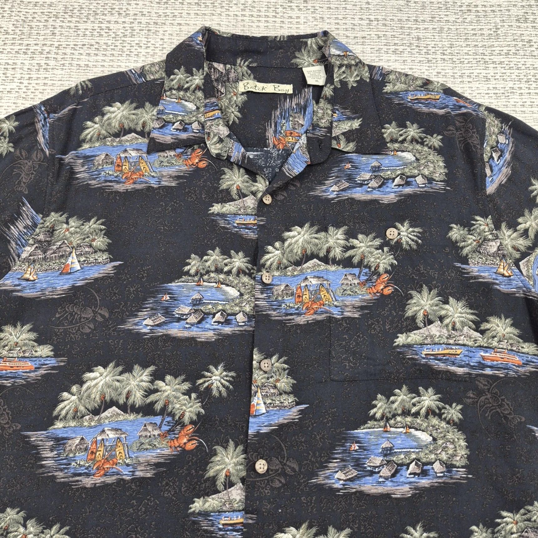ALOHAS Batik Bay Shirt Mens XL Button-Up Black Multicolor Tropical Island Print Rayon Shirt Size US XL / EU 56 / 4 - 5 Thumbnail