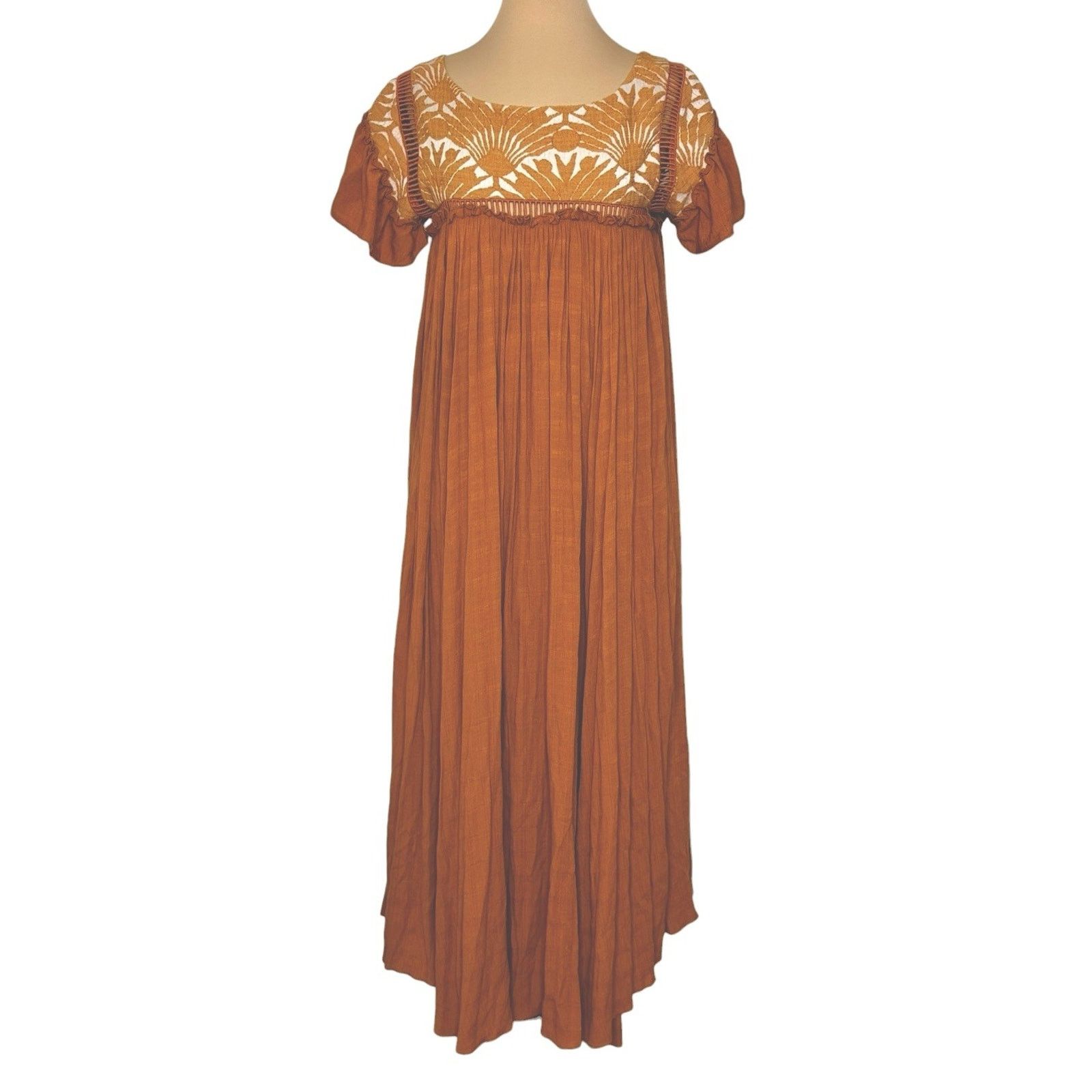 Free People FREE PEOPLE Vintage Charm Embroidered Ruffled Midi Dress XS Size XS / US 0-2 / IT 36-38 - 3 Thumbnail