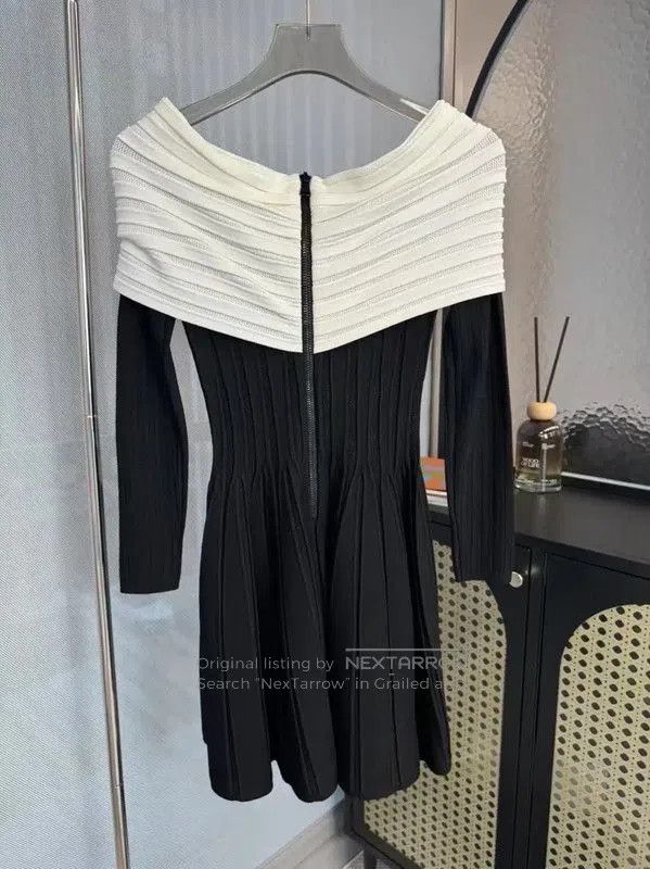 balmain white and black dress Balmain // White & Black Stripe Bodycon Dress – VSP Consignment main image 1