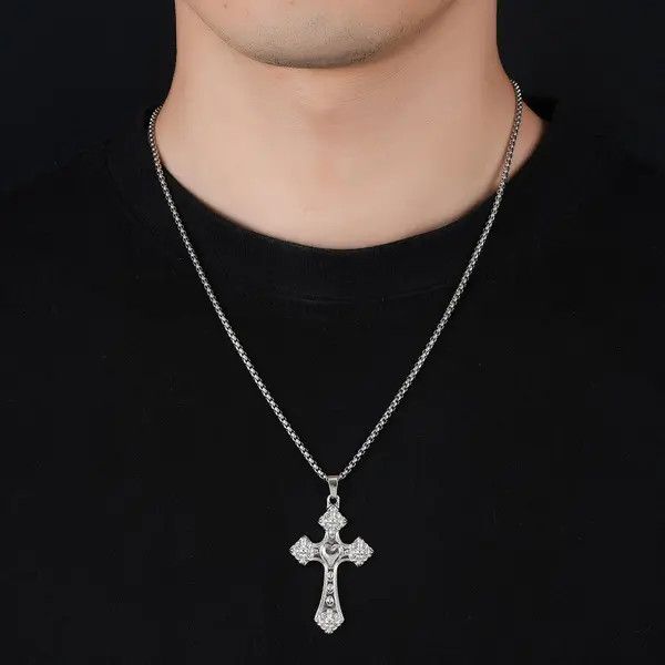Jewelry Silver Cross Pendant Necklace, Men's Religious Jewelry Size ONE SIZE - 2 Thumbnail