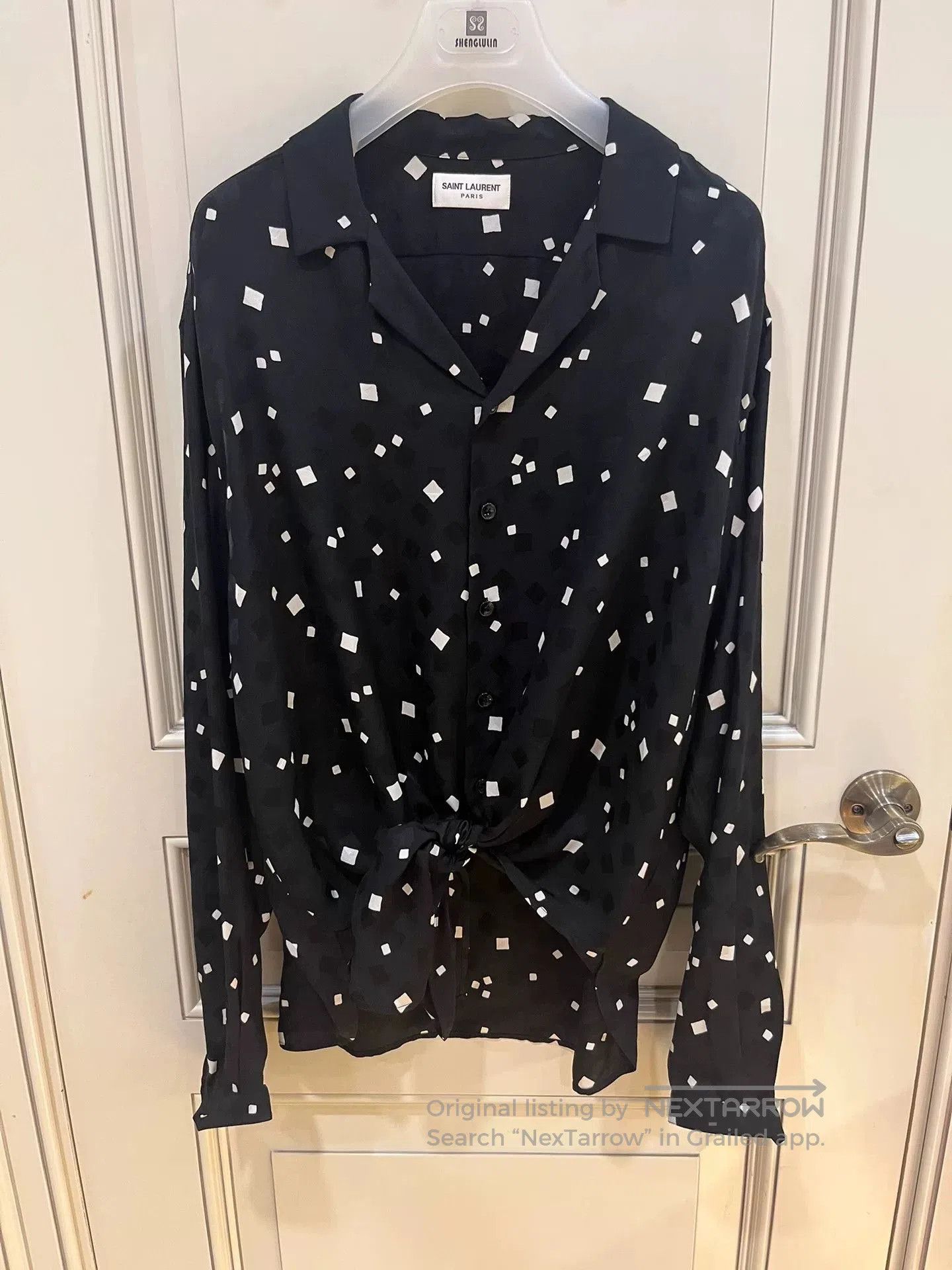 Saint Laurent Paris Saint Laurent Black Silk Square Pattern Shirt. Size US M / EU 48-50 / 2 - 1 Thumbnail