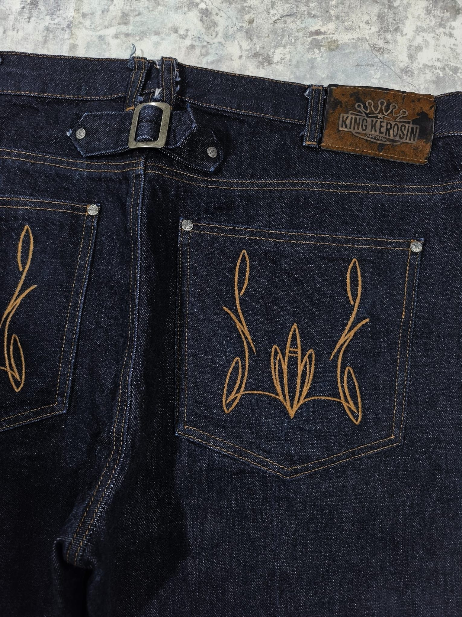 Other King Kerosin Baggy Raw Indigo Selvedge Jeans Buckleback Size US 40 / EU 56 - 4 Thumbnail