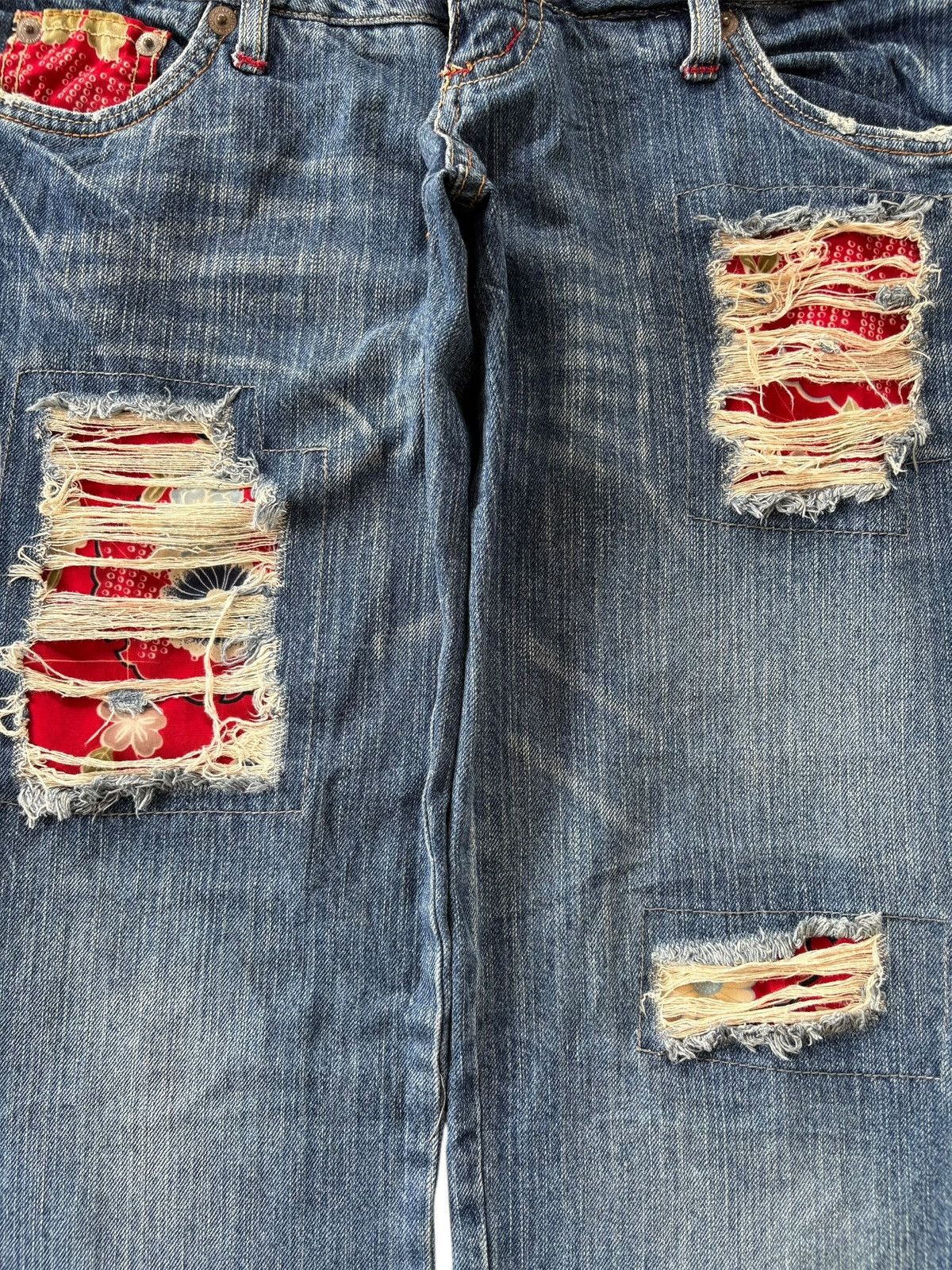 Japanese Brand Vintage Japanese Double Waist Distress Patch Loose Jeans Size 30" / US 8 / IT 44 - 4 Thumbnail