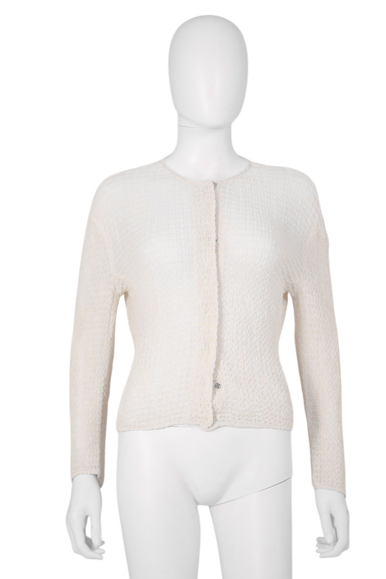Emporio Armani S/S 2000 Semitransparent Ruched White Cardigan Size S / US 4 / IT 40 - 1 Thumbnail