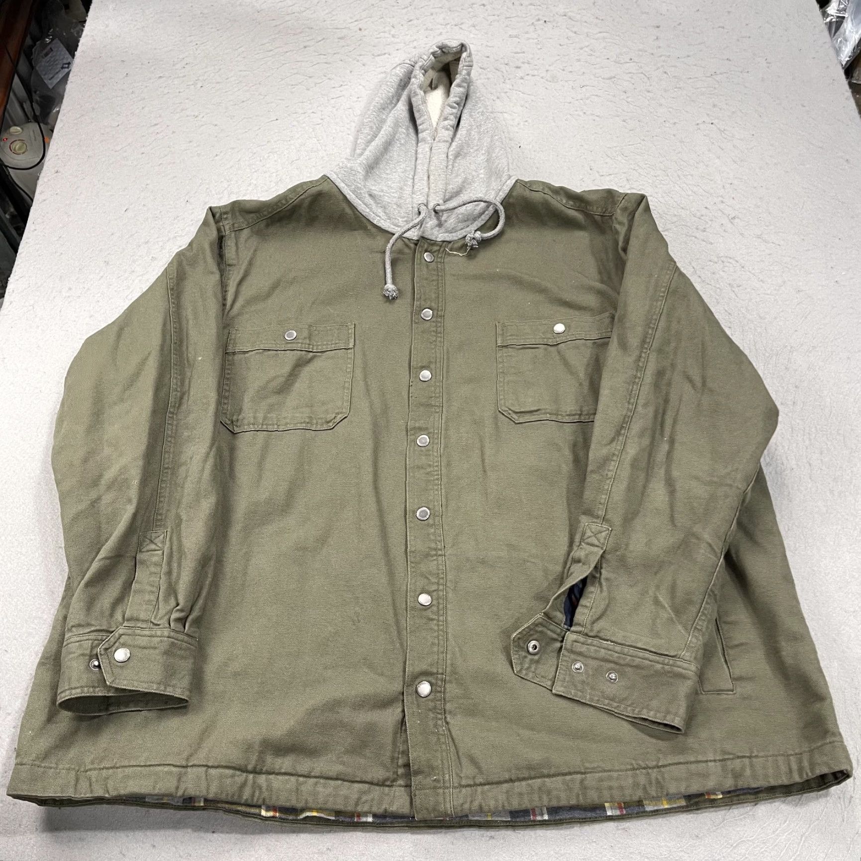 Vintage Duluth Jacket Mens 4XL Green Fire Hose Flannel Canvas Hooded Snap Shirt Size US XXL / EU 58 / 5 - 2 Thumbnail
