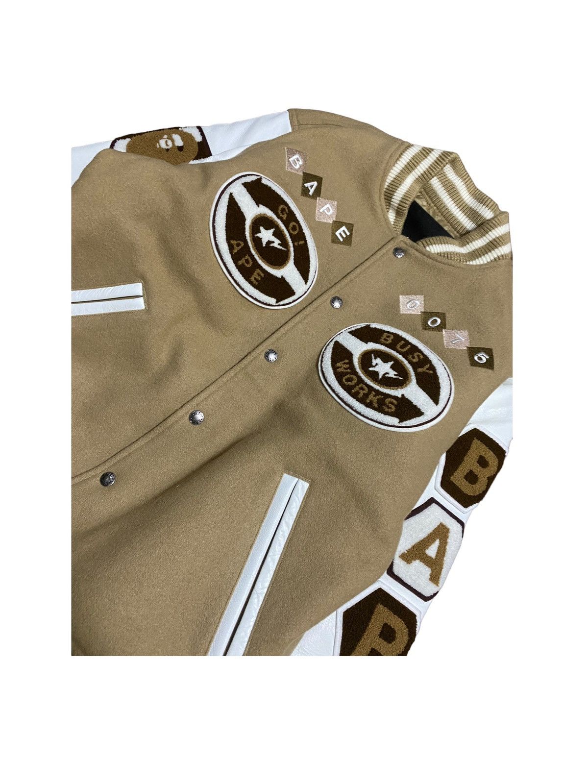 Bape BAPE Varsity Jacket Bape Logo Beige Size US XL / EU 56 / 4 - 3 Thumbnail