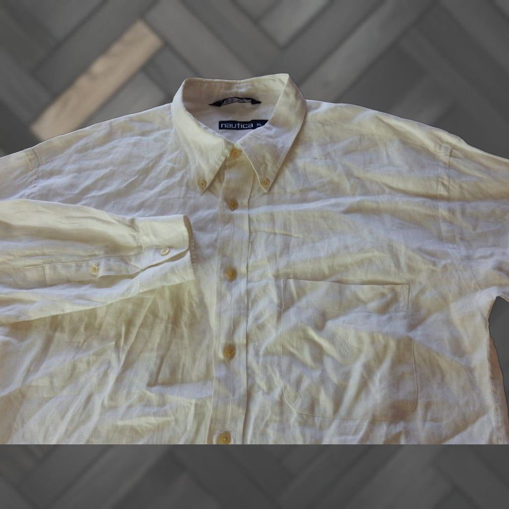 Nautica VINTAGE Nautica Linen Button-Up Shirt Big & Tall XLT White Long Sleeve Mens Size US XL / EU 56 / 4 - 1 Thumbnail