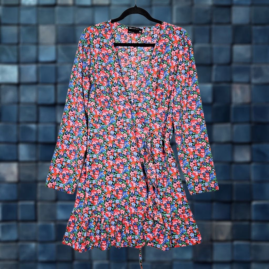 Asos ASOS Design Floral Print Wrap Long Sleeve Women's Mini Dress US 10 Multicolor Size L / US 10 / IT 46 - 1 Thumbnail