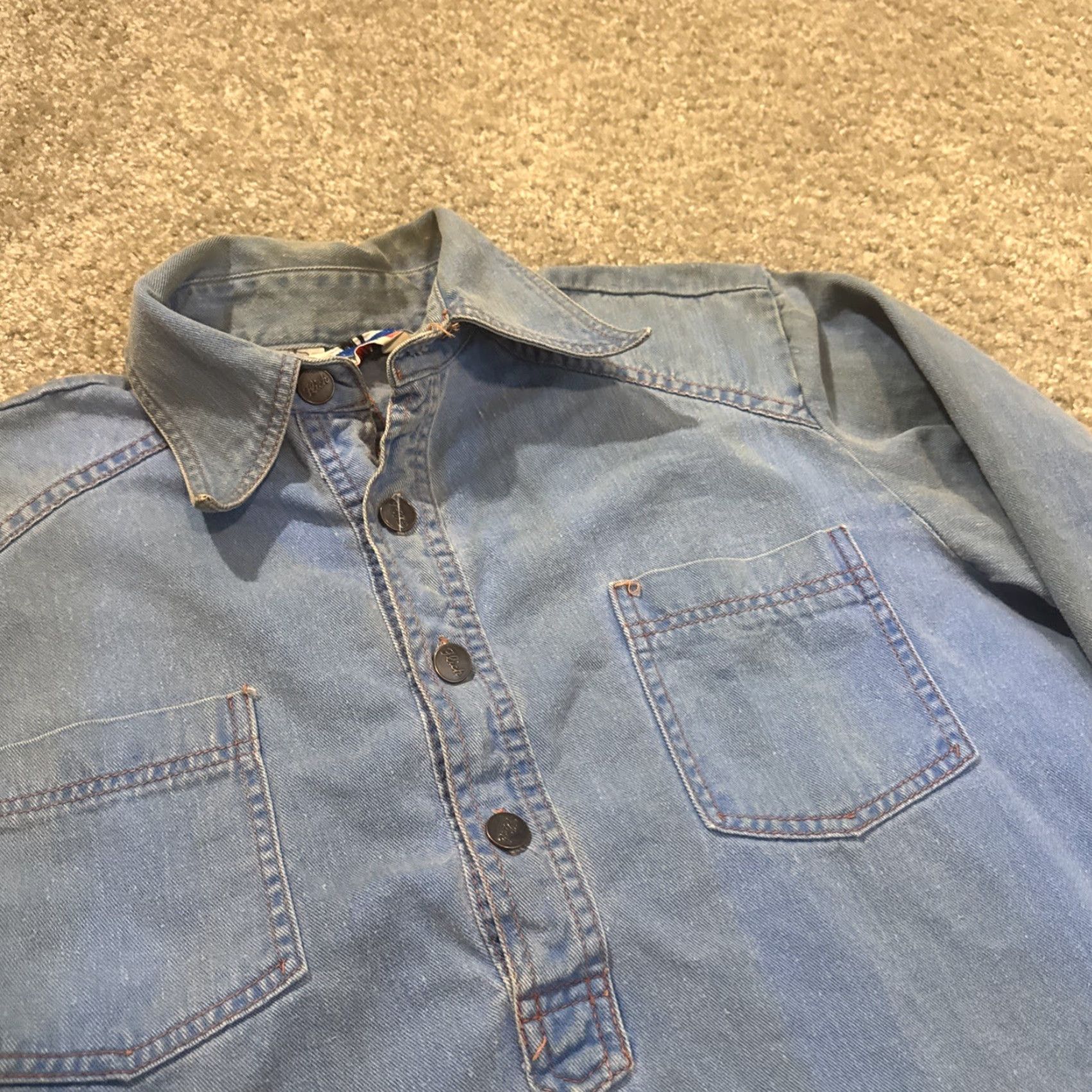 Denime VINTAGE The Flick 60s Denim Half Button Popover Blouse Shirt Women L Blue 60s Theme Size L / US 10 / IT 46 - 6 Thumbnail