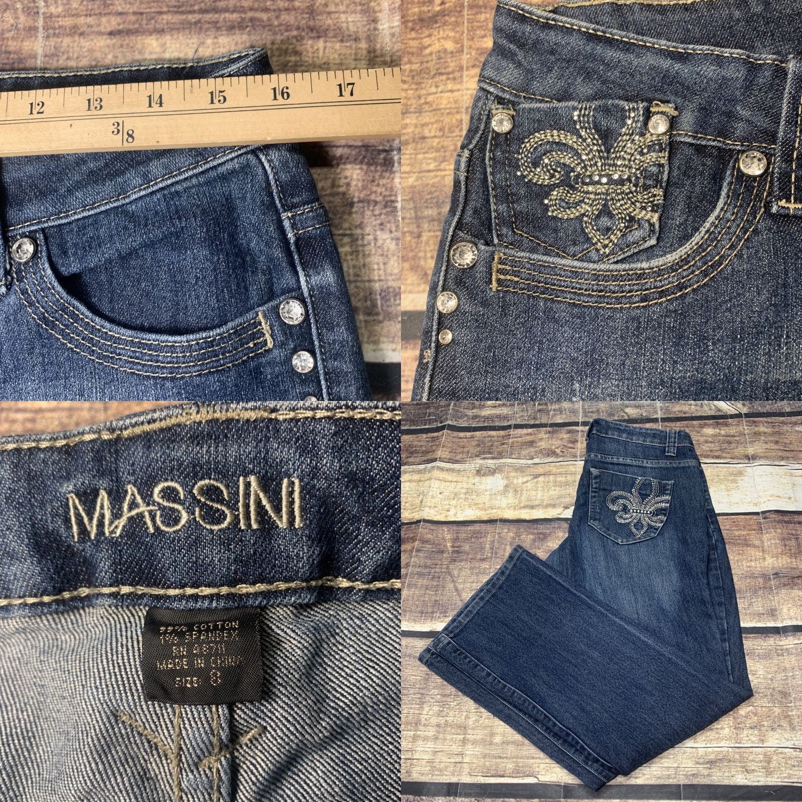 Denime Womens Massini Mid Rise Bootcut Stretch Denim Blue Jeans Size 8 Bling 32 x 30 Size 30" / US 8 / IT 44 - 8 Thumbnail