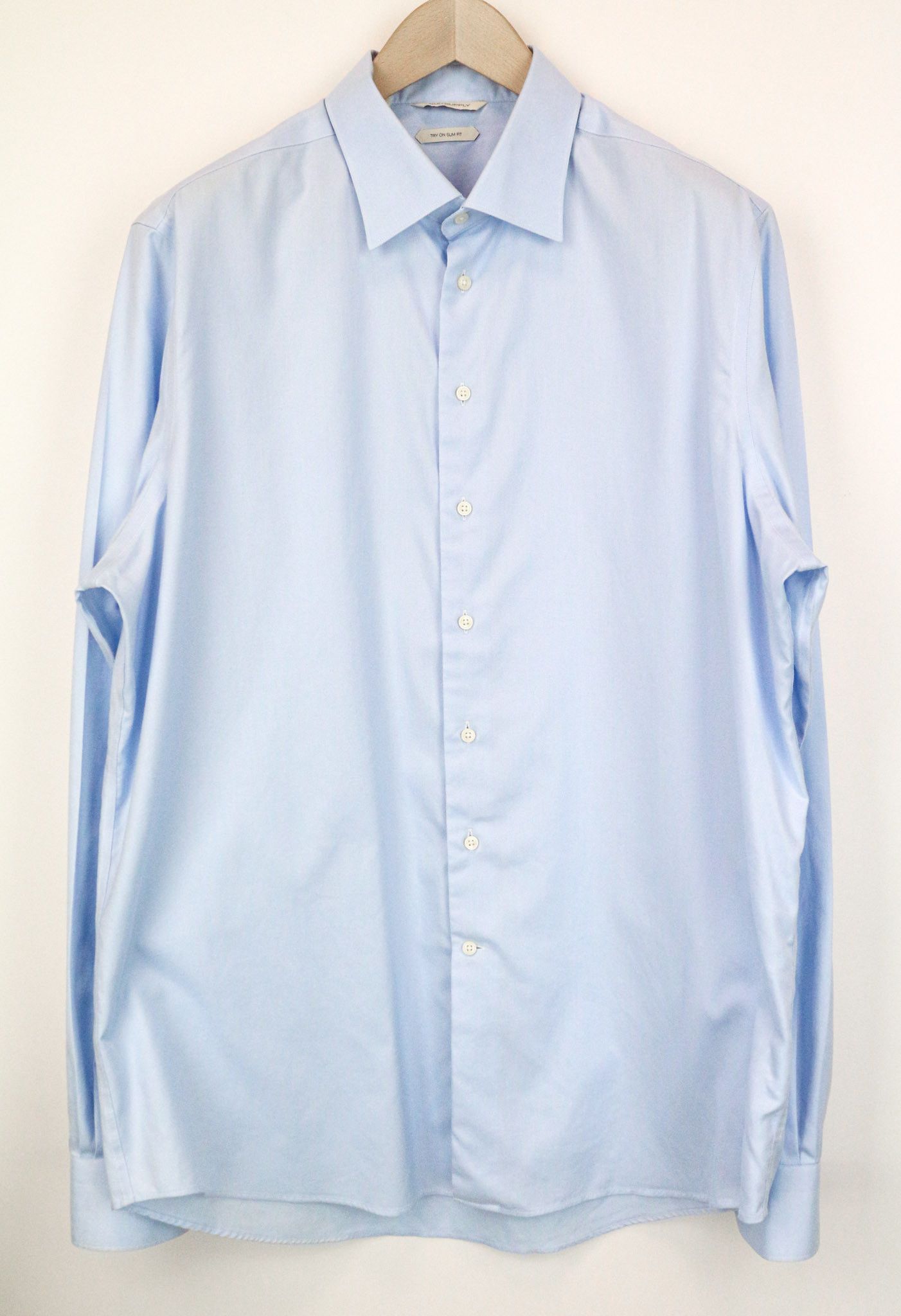 Suitsupply 45L/17 3/4L Slim Blue Cotton Long Sleeve Shirt 74692 Size US L / EU 52-54 / 3 - 1 Thumbnail