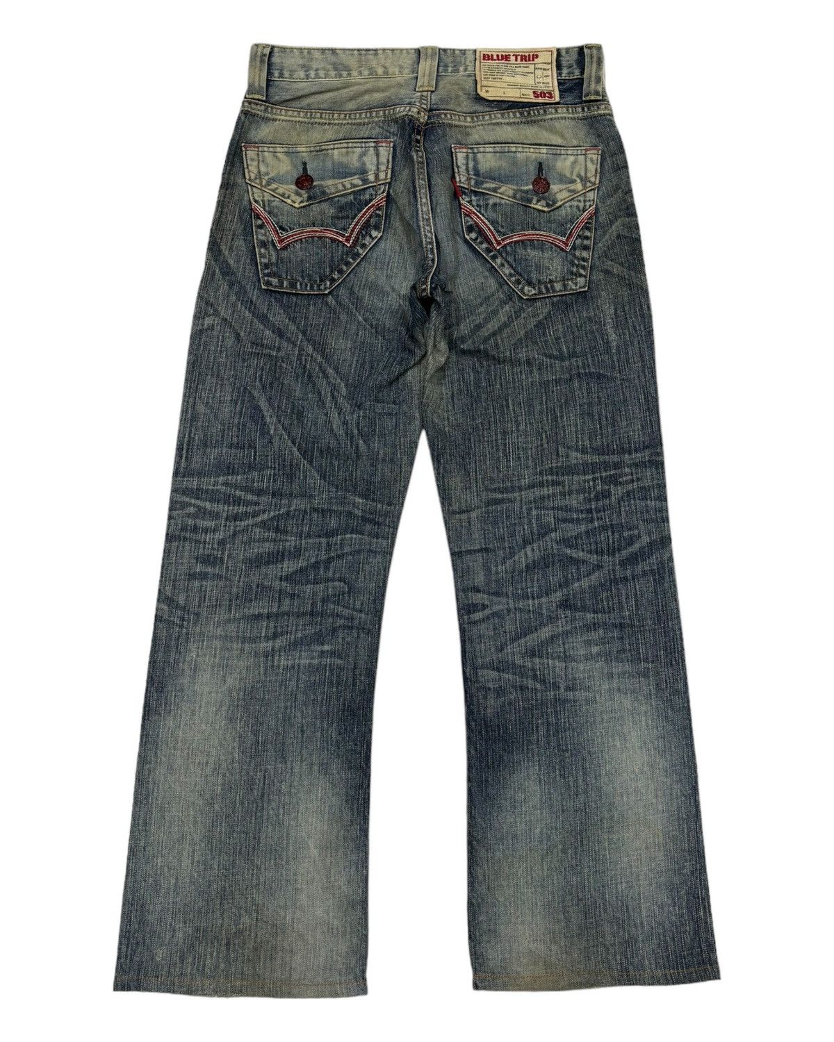 Le Grande Bleu (L.G.B.) 🔥EDWIN 503 BLUE TRIP FLARE RUSTY GRUNGE DENIM JEANS Size 31" - 6 Thumbnail