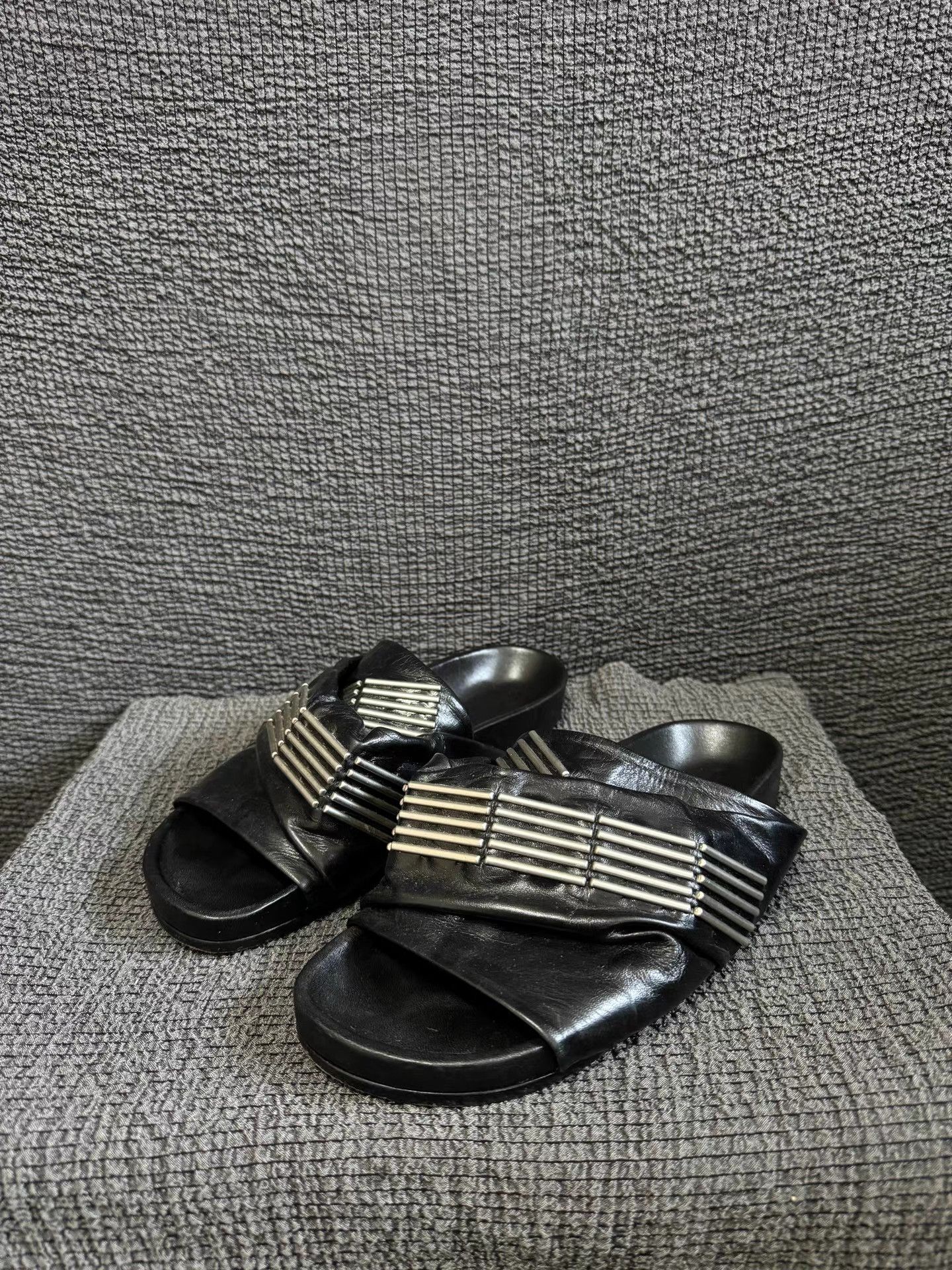 Rick Owens Rick Owens mainline laser-cut metal leather slides Size US 5.5 / EU 38 - 1 Thumbnail