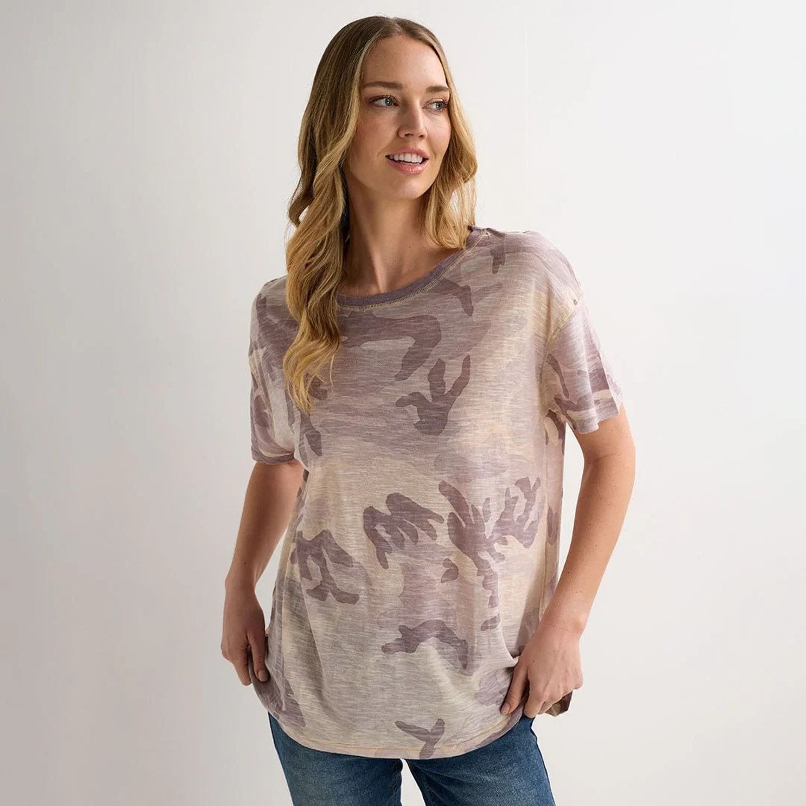Free People We the Free Women's Camo Maybelle Tee Top Purple XS A001154 Size XS / US 0-2 / IT 36-38 - 1 Thumbnail