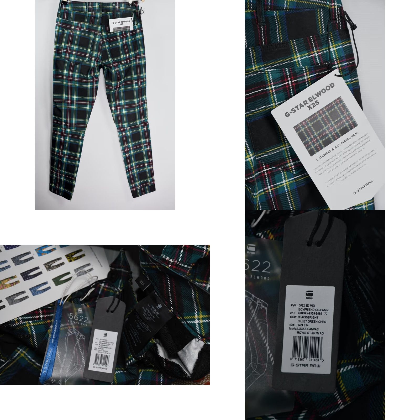 G-Star G-Star Pharrell Williams 5622 3D Mid Boyfriend Royal Stewart Cotton Jeans Blue Check W24 L34 Womens Girls Size ONE SIZE - 8 Thumbnail