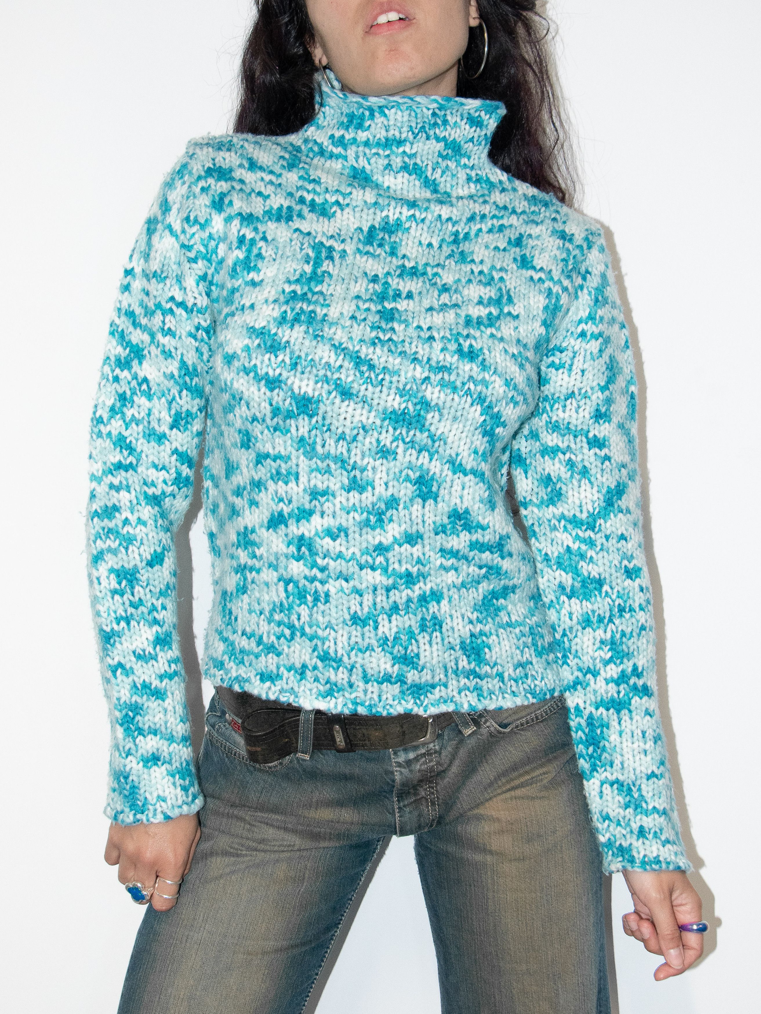 Vintage Vintage Y2k Ice Blue Two Tones Chunky Knit Sweater Size S / US 4 / IT 40 - 4 Thumbnail