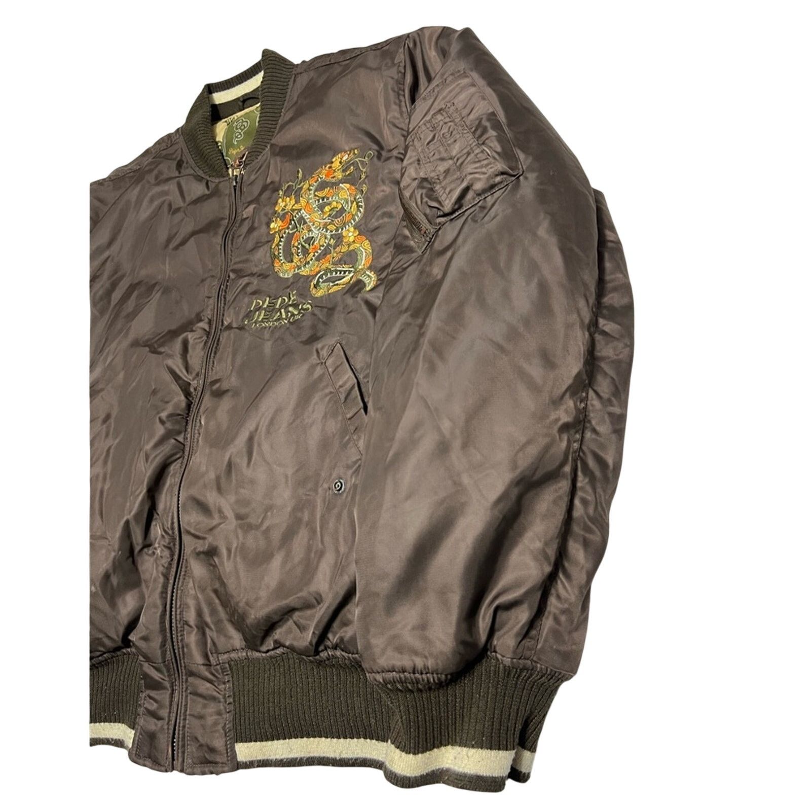 Pepe Jeans VTG Y2K Nylon Bomber Satin Brown Pepe Jeans Mens Jacket XL Size US XL / EU 56 / 4 - 4 Thumbnail