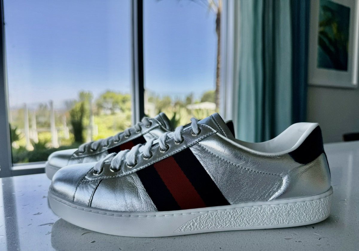 Gucci Ace Metallic Leather Low-Top Sneaker Size US 7.5 / EU 40-41 - 5 Thumbnail