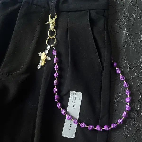 Jewelry Skull Purple Beaded Cross Keychain, Belt Chain, Pants Chain Size ONE SIZE - 5 Thumbnail