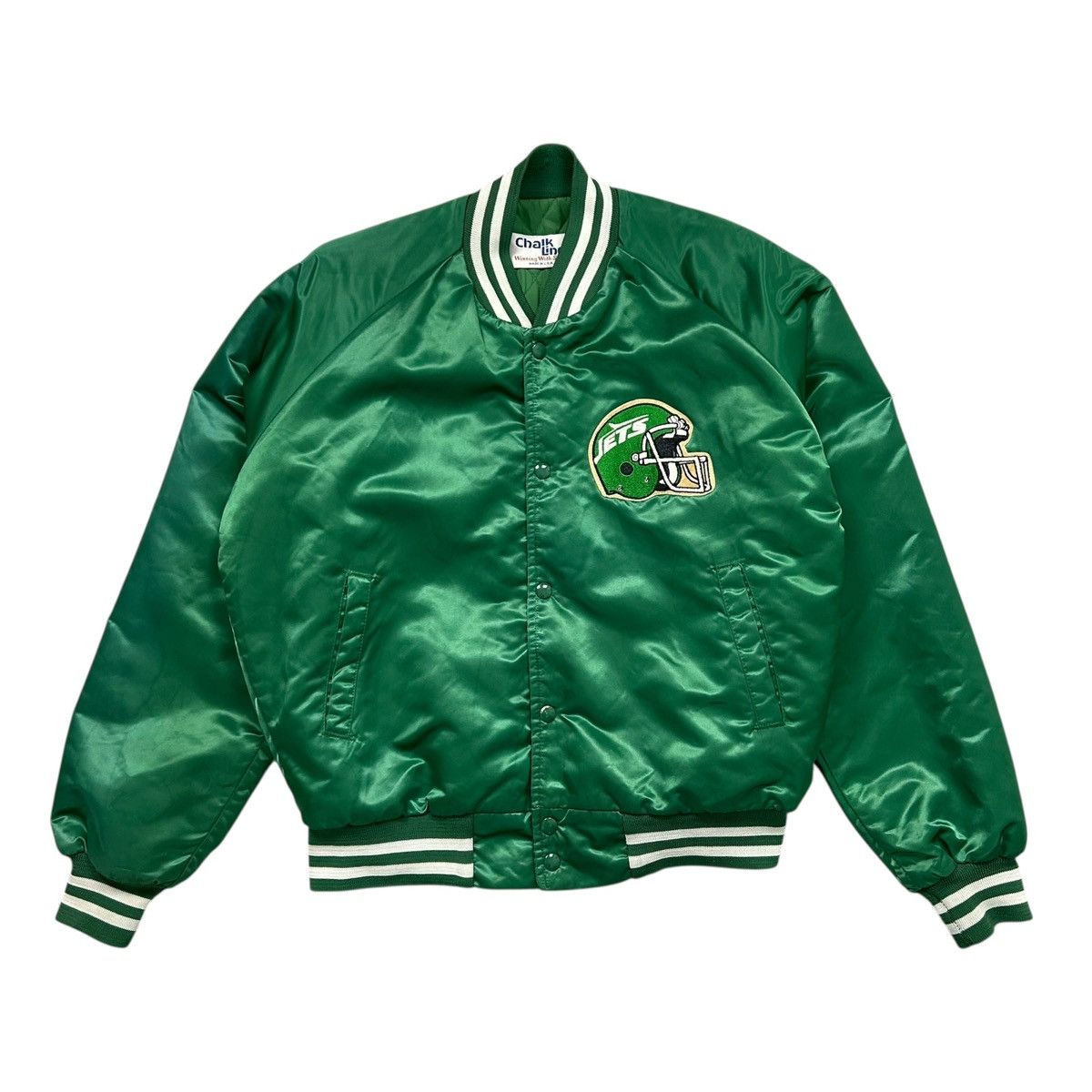 NFL VTG 90s NEW YORK JETS CHALK LINE SATIN JACKET SPELL OUT Size US L / EU 52-54 / 3 - 2 Thumbnail