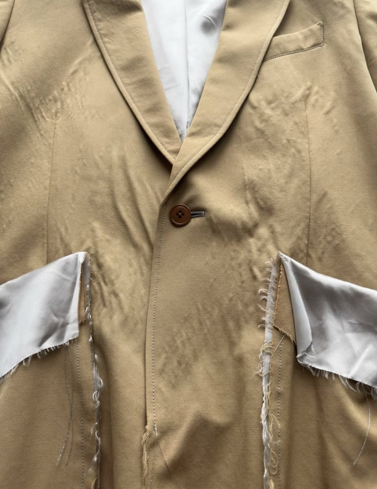 Sulvam Sulvam Khaki Deconstructed Blazer with Raw Edges K23 Size US M / EU 48-50 / 2 - 4 Thumbnail
