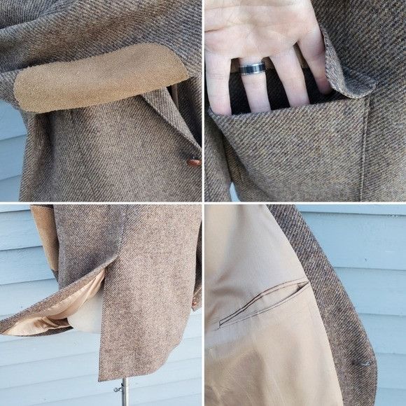 Designer × Vintage Vintage 80s Retro Preppy Tweed Brown Tan Wool Suede Blazer Size 44R - 5 Thumbnail