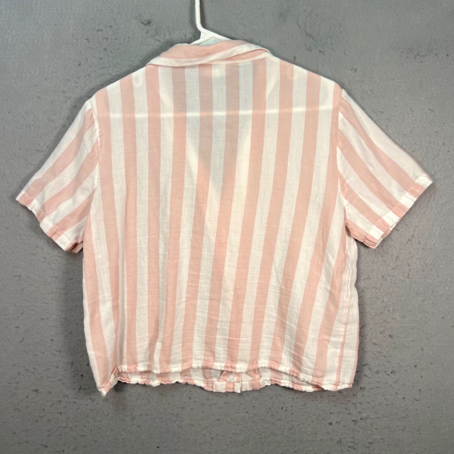 Pinko Sincerely Jules Shirt Womens Medium Pink Striped Button-Front Cropped Short Sleeve Collared Shirt Size M / US 6-8 / IT 42-44 - 2 Thumbnail