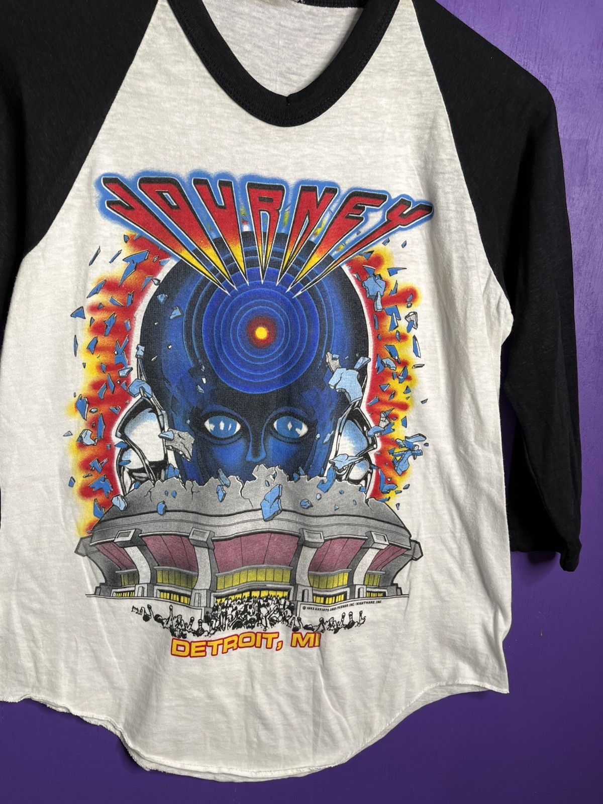 Band Tees × Vintage Vintage 1983 Journey world tour Detroit raglan t-shirt Size US M / EU 48-50 / 2 - 3 Thumbnail