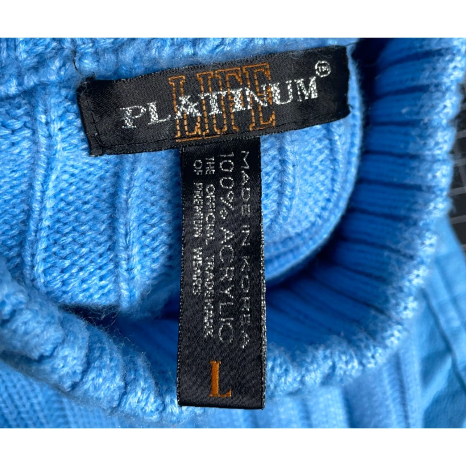 Vintage VINTAGE Platinum Life Y2K Mock Neck Sweater Adult Large Blue Chunky Knit Hip Hop Retro Mens Size US L / EU 52-54 / 3 - 3 Thumbnail