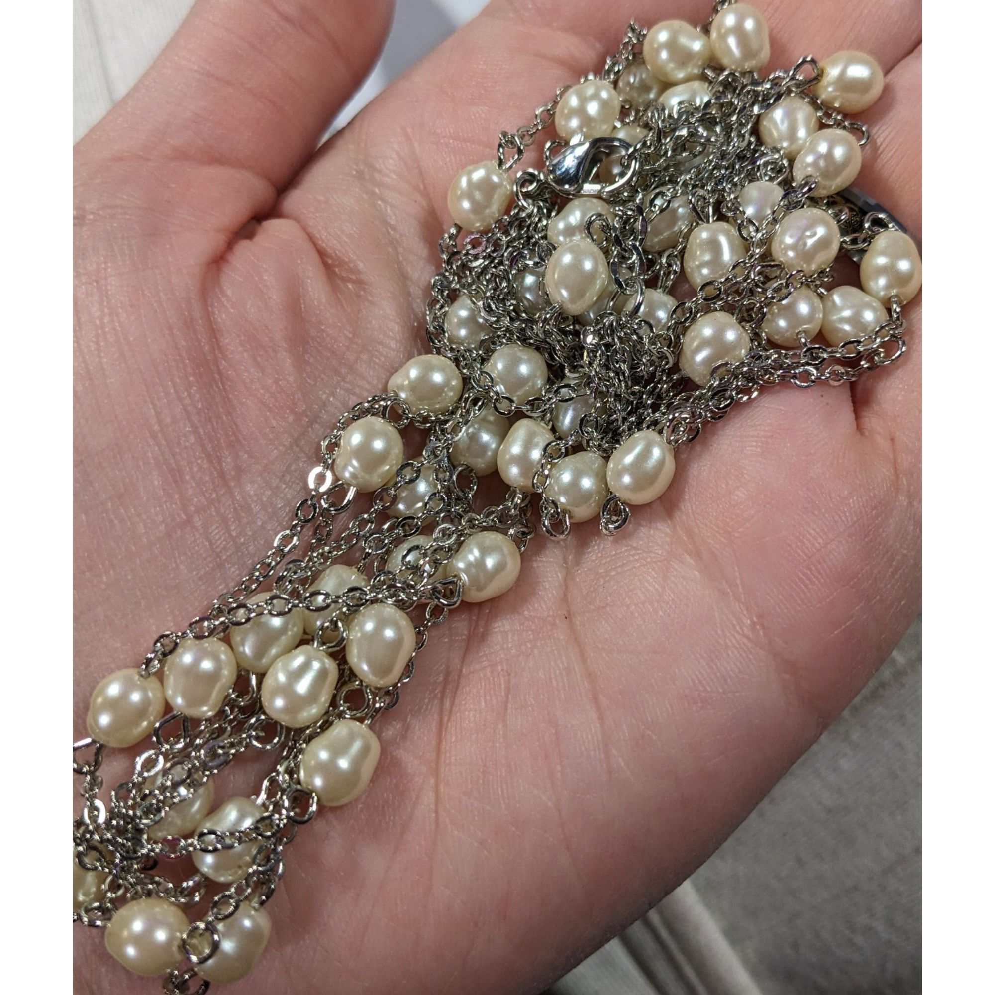 Other Elegant Glam Pearl Beaded Silver Tone Multilayer Necklace Size ONE SIZE - 4 Thumbnail