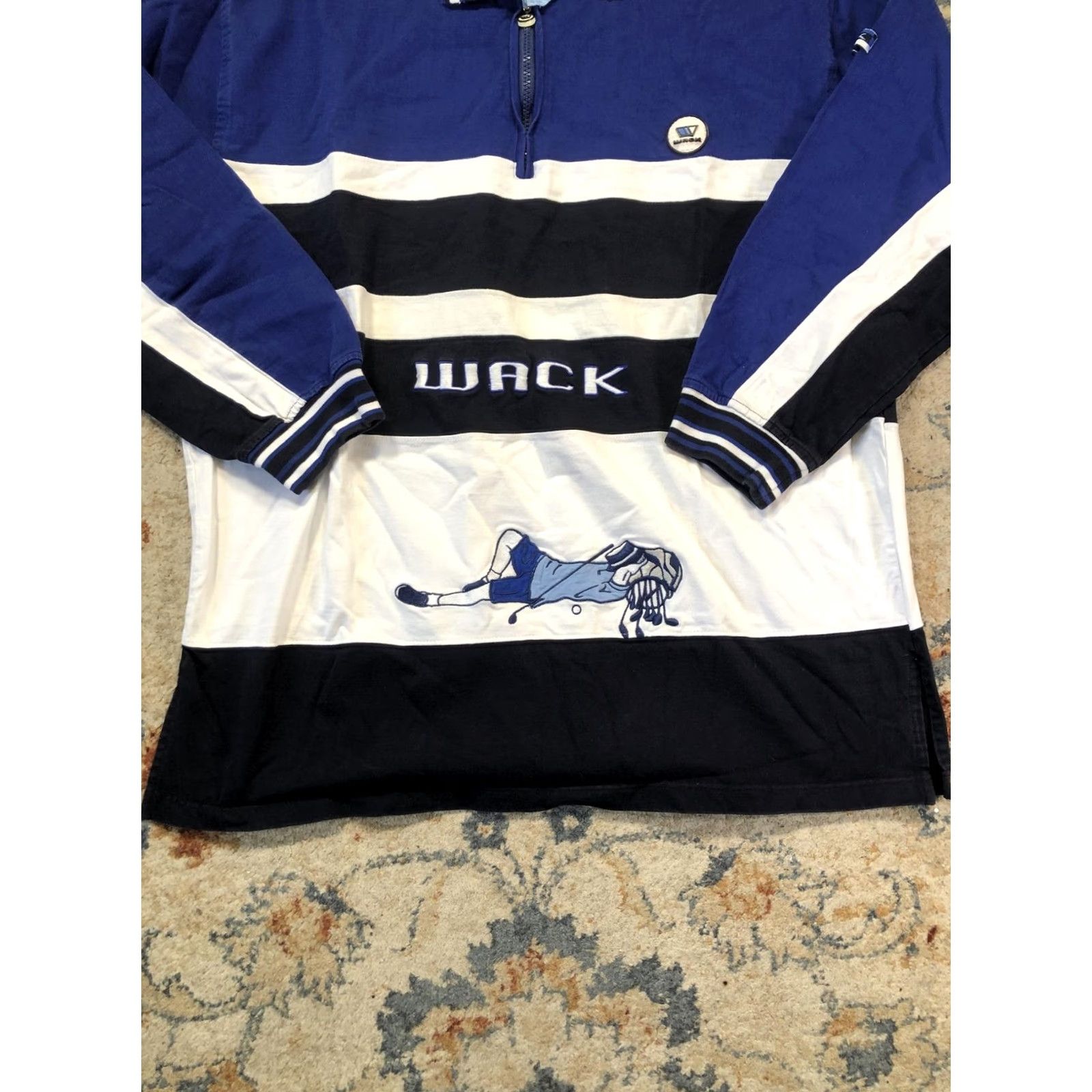 Vintage Wack Polo Shirt XL Mens Blue White Stripe Hockey Graphic 1/4 Zip Long Sleeve Polo Shirt Size US XL / EU 56 / 4 - 5 Thumbnail