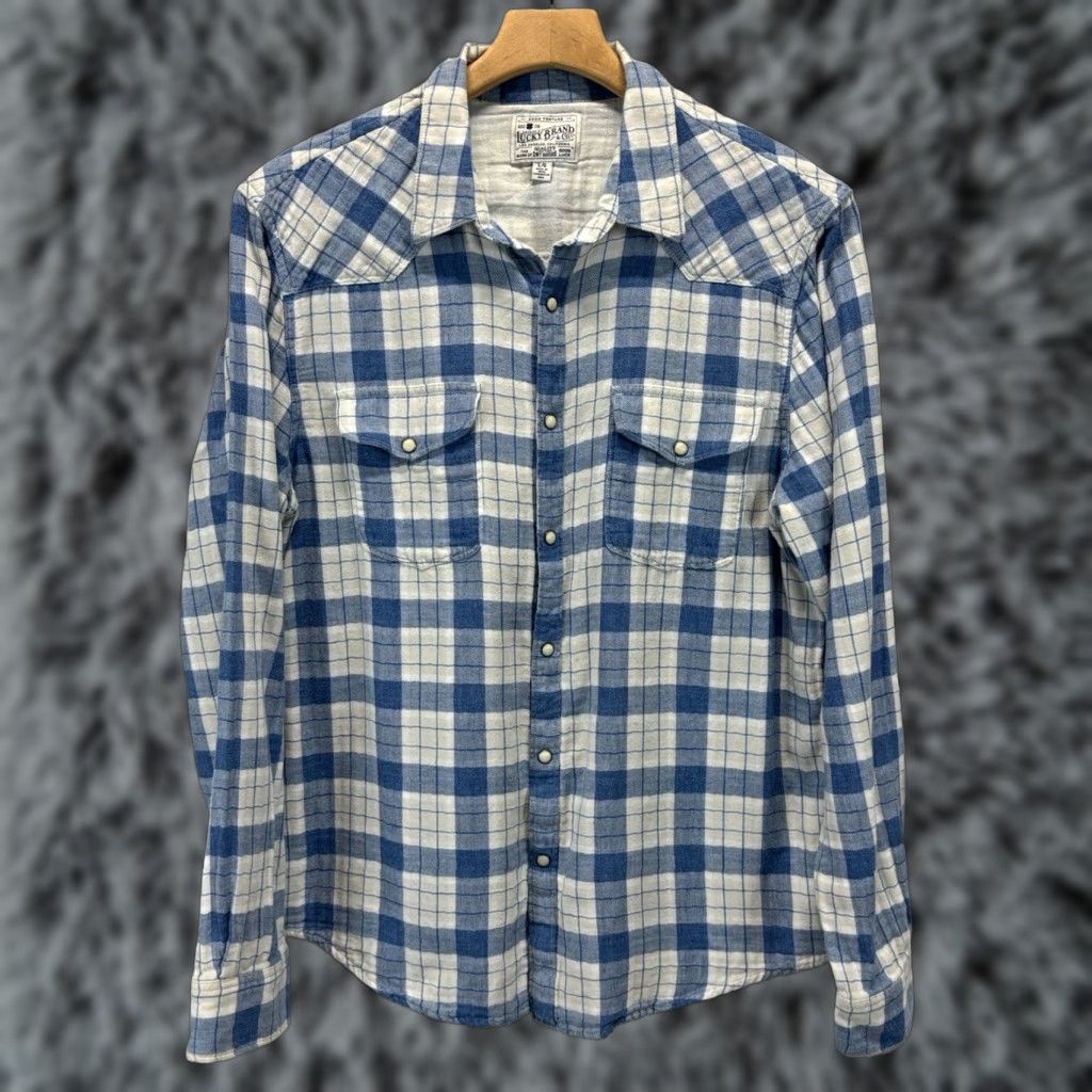 Lucky Brand Lucky Brand Men Western Style Pearl Snap Button Up Blue Plaid Shirt Gauze Large Size US L / EU 52-54 / 3 - 1 Thumbnail