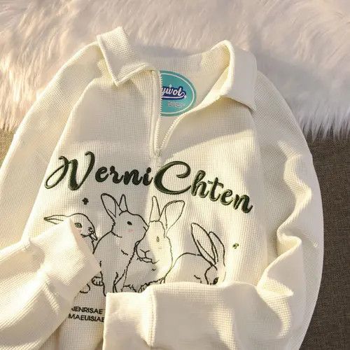 Aran Isles Knitwear × Other Rabbit Embroidered Waffle Polo Collar Sweater Size US L / EU 52-54 / 3 - 1 Thumbnail