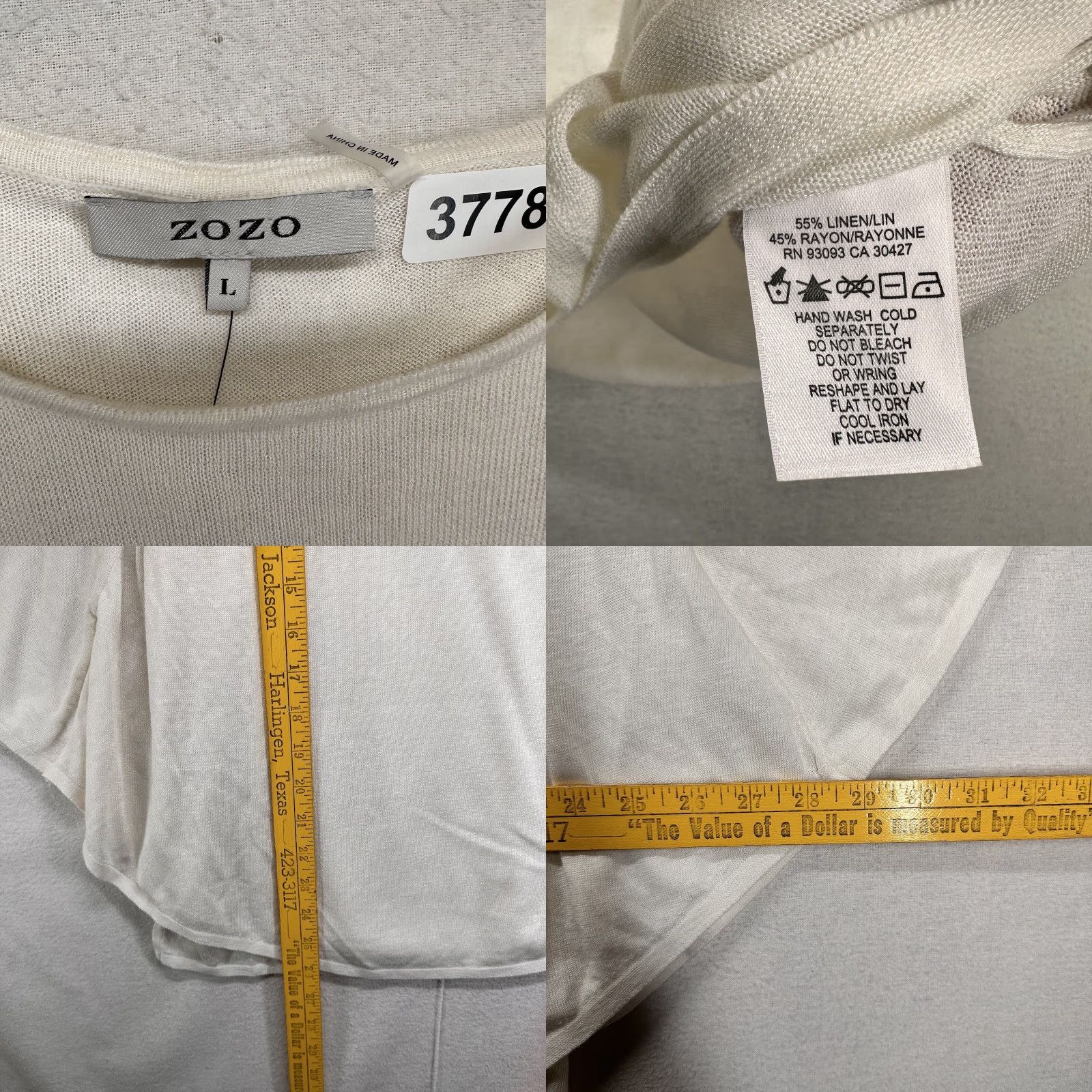 Vintage ZOZO Women's Blouse Tunic Size L Long Sleeve White Linen Rayon Relaxed Fit New with Tags Size L / US 10 / IT 46 - 8 Thumbnail