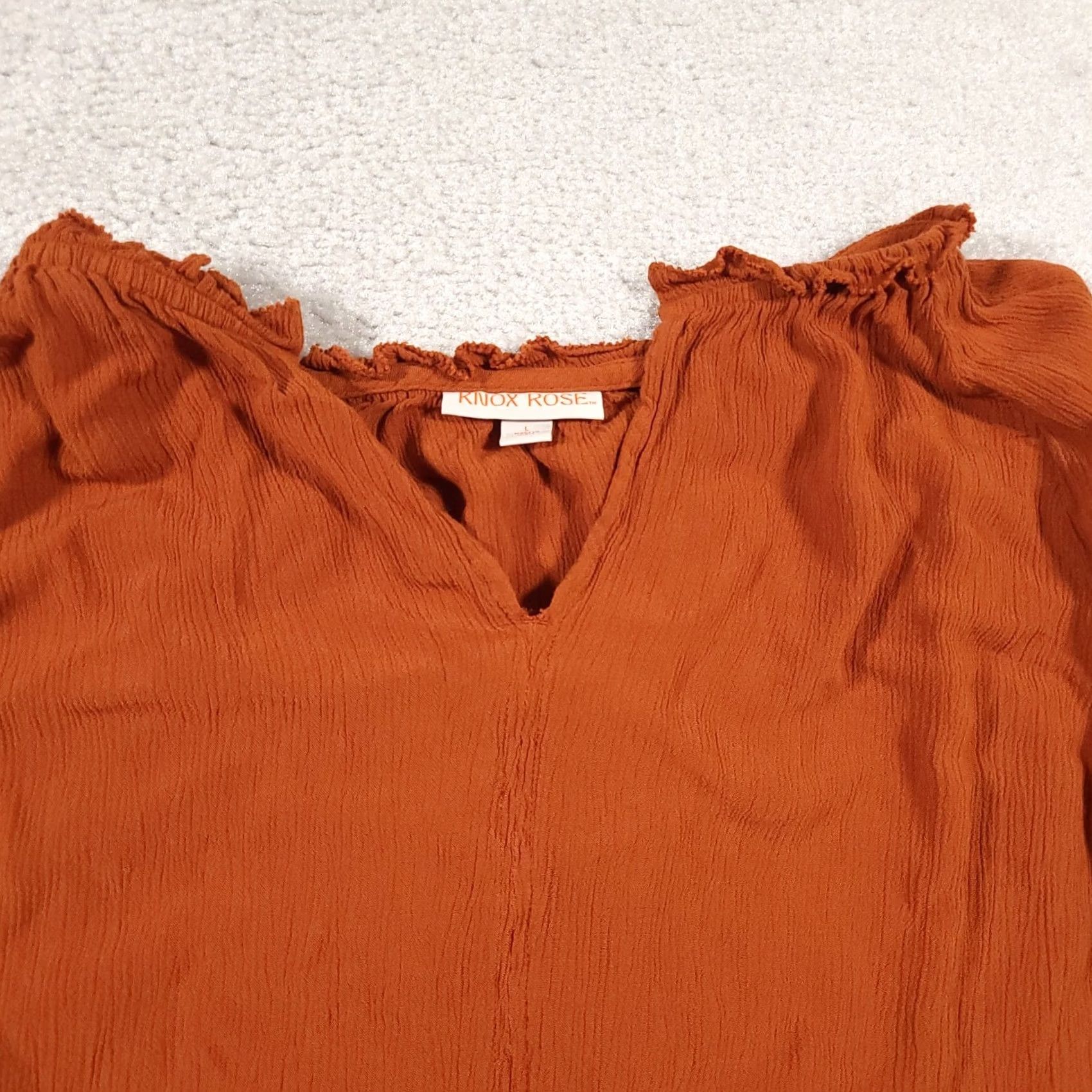 Vintage Knox Rose Shirt Women's Large Burnt Orange Long Sleeve Boho V-Neck Lightweight Shirt Size L / US 10 / IT 46 - 3 Thumbnail