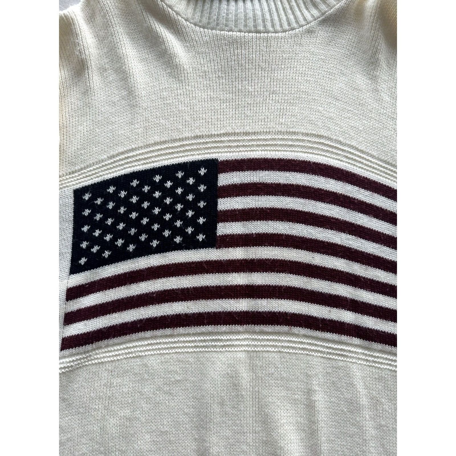 Ralph Lauren VINTAGE Ralph Lauren USA Flag Hand Knit Turtleneck Sweater XL Cream Shirt Mens Pullover 80s Size US XL / EU 56 / 4 - 2 Thumbnail